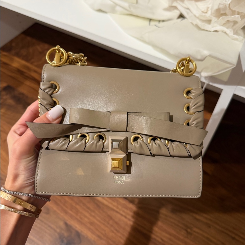 Fendi Beige Crossbody Bag with Gold Accents